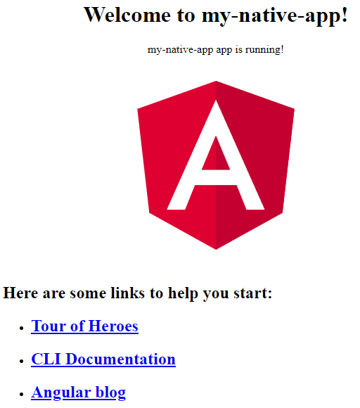 Example of how the generated Angular application looks like when you run it and visit the url in your browser