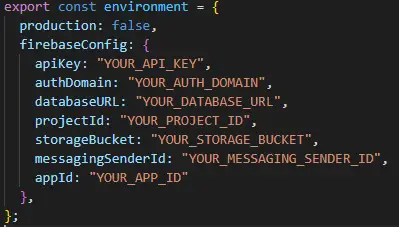 an example of the angular environment file wit firebase config in it